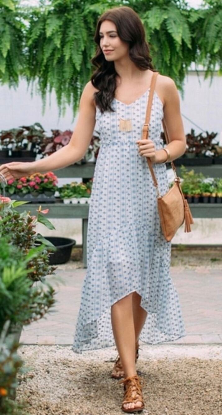 Miami White & Blue Sunburst Ruffled Maxi Dress Women's Medium